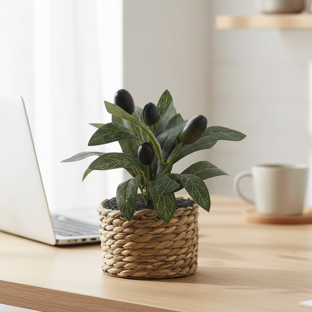 Home Office Layout - Artificial Plants Pocket Olive Tree Plastic